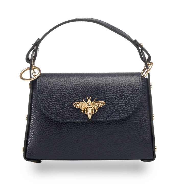 Дамска чанта естествена кожа Ирис, Тъмносин, 6*20*13