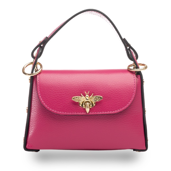 Дамска чанта естествена кожа Ирис, Фуксия, 6*20*13