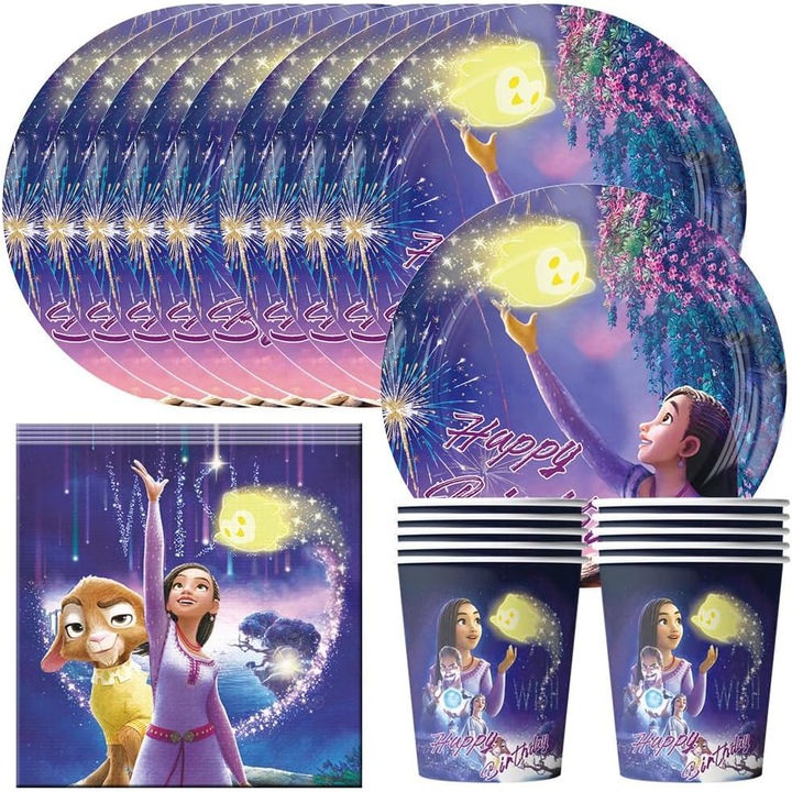 Set accesorii aniversare, petrecere copii Wish, 40 piese