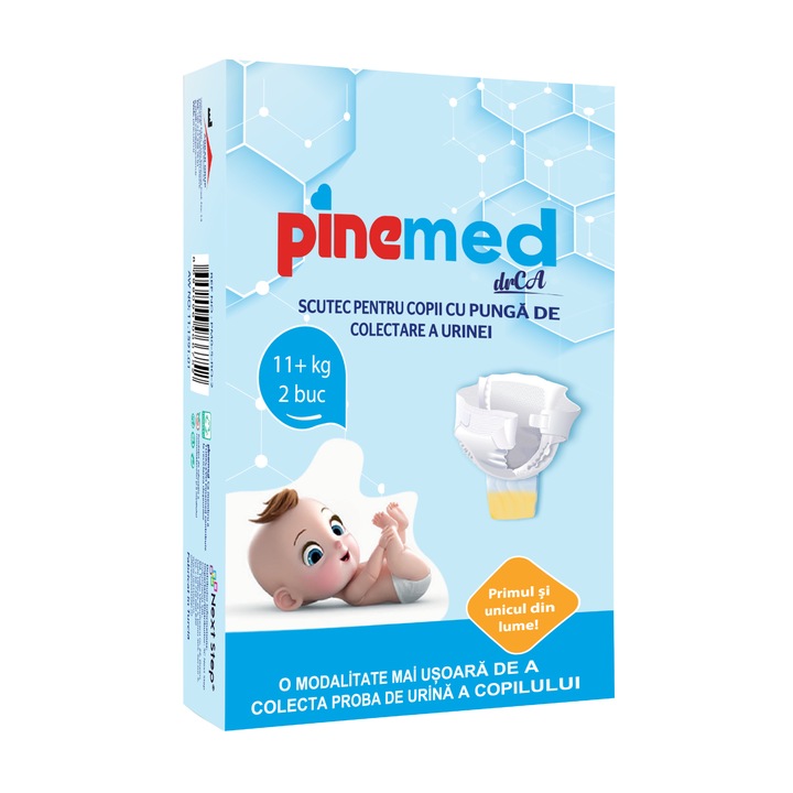 PineMed - Scutec pentru copii cu punga pentru colectarea urinei, 11+ kg x 2 bucati