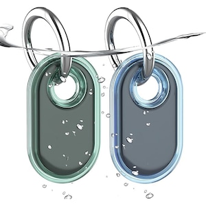 Set 2 TPU Material Huse de protectie SmartTag2, cu breloc de argint, SAFEMORE, compatibile cu Samsung Galaxy SmartTag2, Albastru/Verde