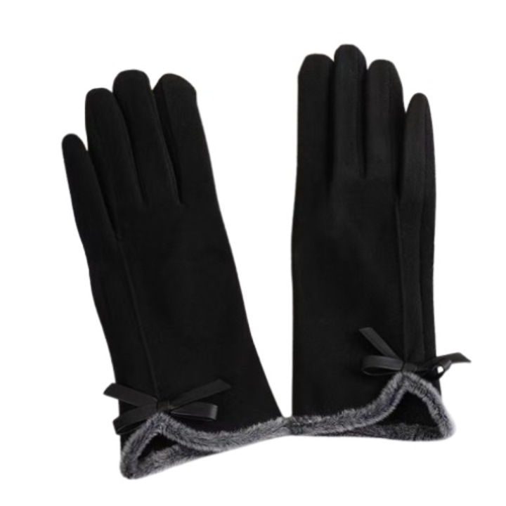 Manusi dama, poliester/spandex, calduroase, touchscreen, negru, 23cm