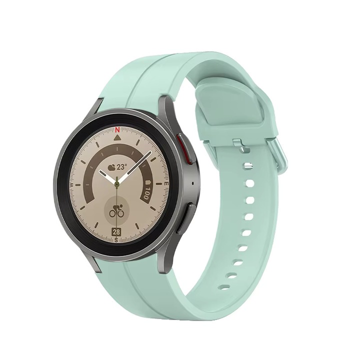 Szilikon szíj kompatibilis a következőkkel: Samsung Galaxy Watch 4, 5, 6, 7 (40mm és 44mm), Watch 5 Pro, Watch 6 Classic (43mm és 47mm), Huawei GT2 42mm, GT3 42mm, szélesség 20mm, világoszöld