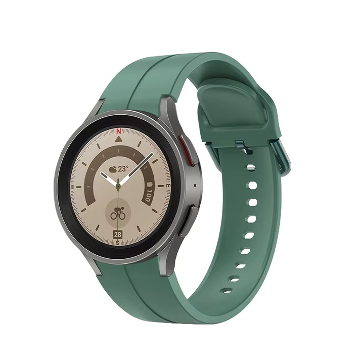 Szilikon szíj kompatibilis a következőkkel: Samsung Galaxy Watch 4, 5, 6, 7 (40mm és 44mm), Watch 5 Pro, Watch 6 Classic (43mm és 47mm), Huawei GT2 42mm, GT3 42mm, szélesség 20mm, Army Green