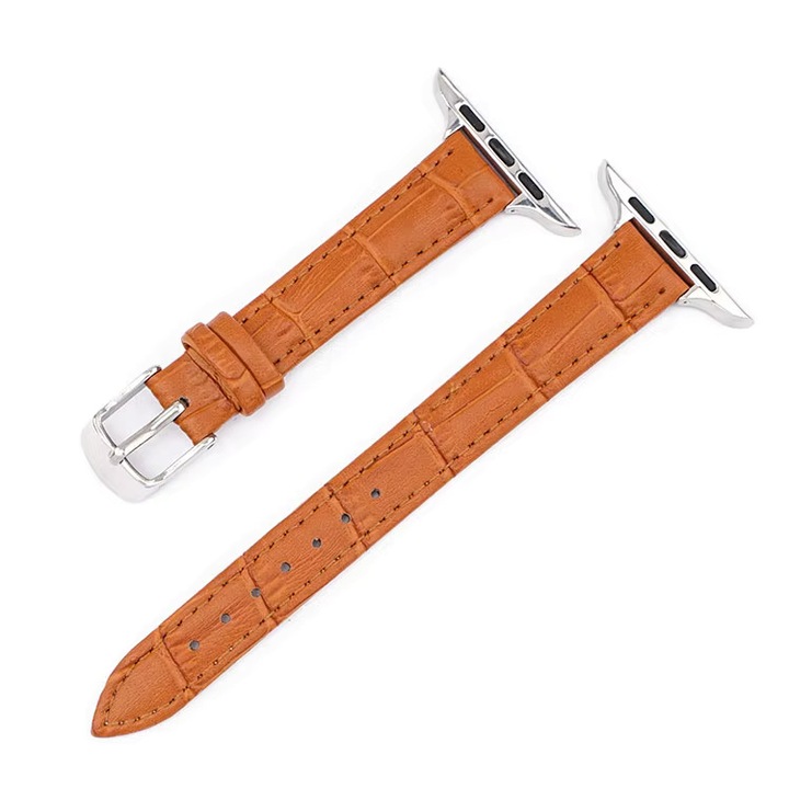 Bratara pentru Apple Watch, Piele Naturala, Compatibil cu Apple Watch 6, 7, 8, 9, X, SE, 38/40/41mm, JW-AP-PTZJ, Light Brown