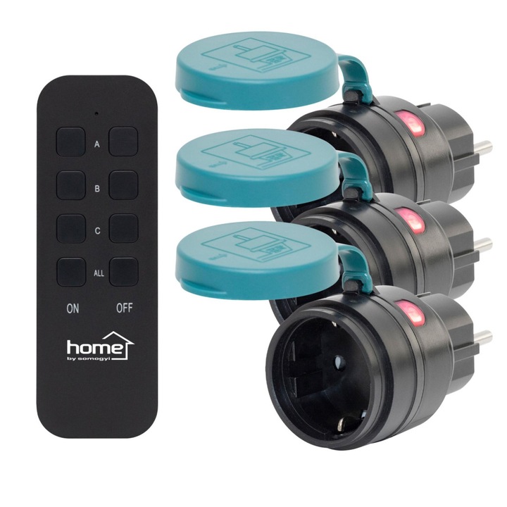 Home by Somogyi Home THO2313 set de prize de exterior controlabil de la distanta inteligent, IP44, 2300 W, 3 prize + 1 telecomanda, raza de actiune smartlife 40 m