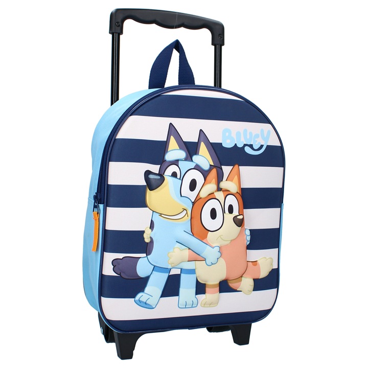 Troler gradinita 3D Bluey Oh Happy Days, 32x26x11 cm, 1 compartiment Albastru