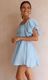 Rochie scurta cu maneci bufante, Cozevdnt, Rayon, Albastru