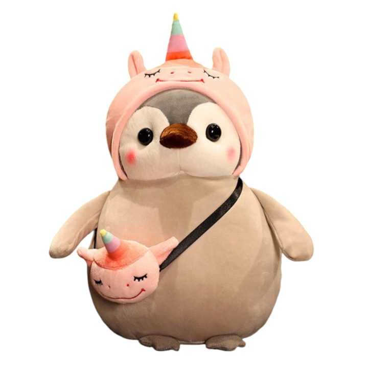 Плюшена играчка Malvys®, Пингвин еднорог, сиво/розово, 25 см