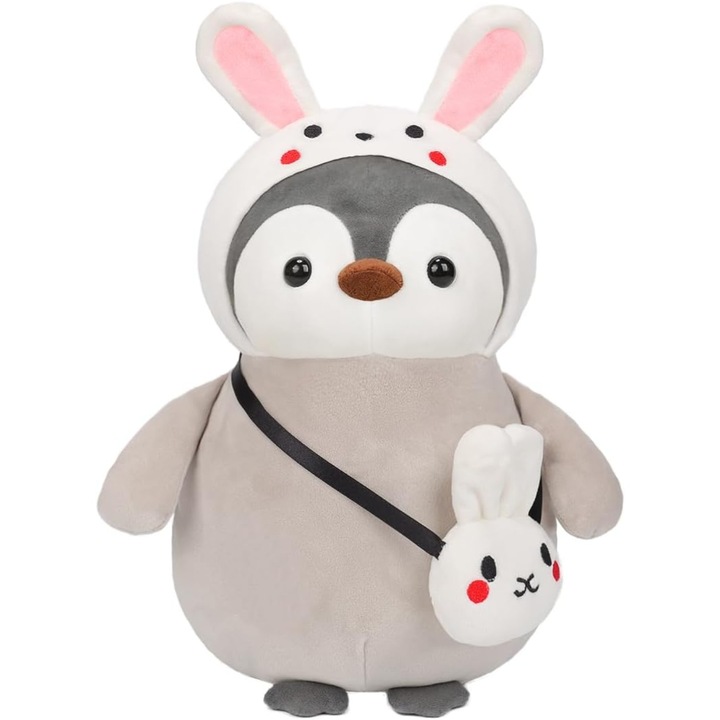 Плюшена играчка Malvys®, Заек Пингвин, Сиво/Бяло, 25 см