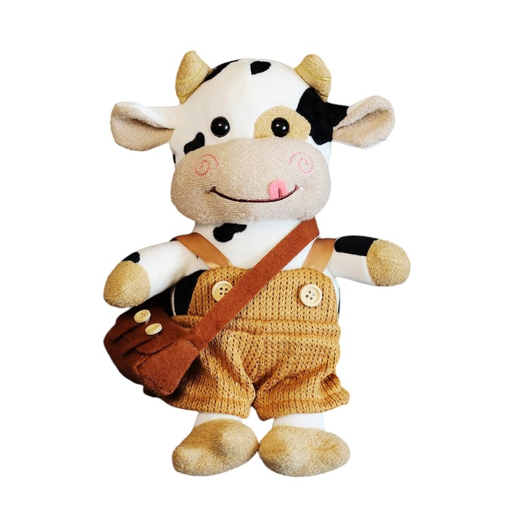 Плюшена играчка Malvys®, Костюмирана крава, Бяло/Черно, 30 см