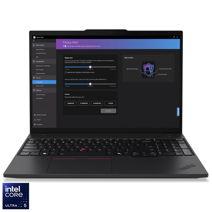 Laptop Lenovo ThinkPad T16 gen 3 cu procesor Intel® Core™ Ultra 5 125U pana la 4.3GHz, 16" WUXGA, IPS, 16GB DDR5, 512GB SSD, Intel® Graphics, OS: Windows® 11 Pro, 3Y Premium Care