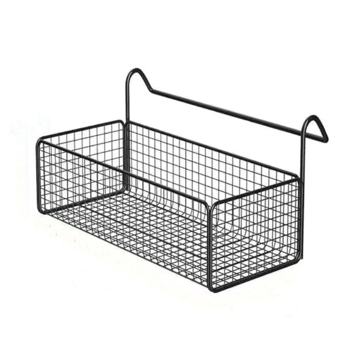 Fém fürdőszobai rendező, fali tartó, 36x15x13,5 cm, fekete, 1 tárolódobozos készlet