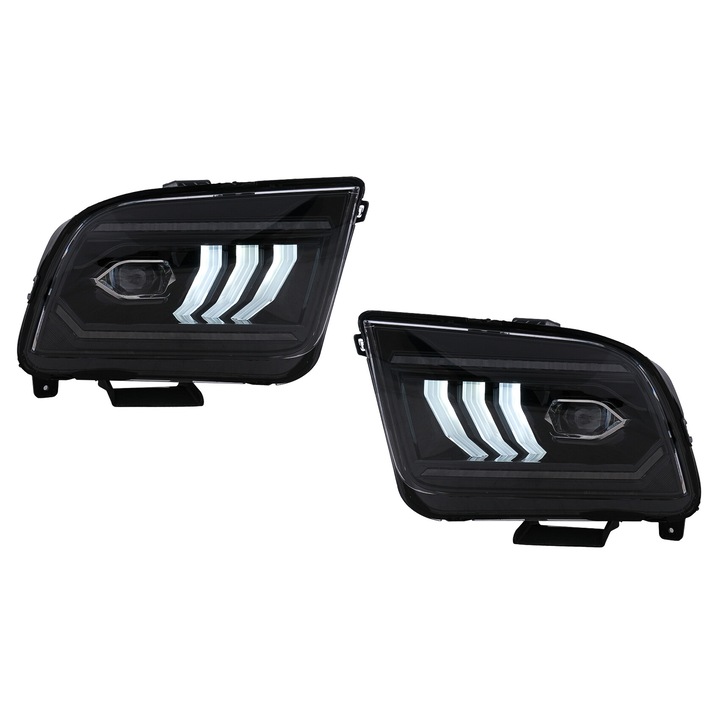 Faruri Full LED compatibil cu Ford Mustang V Pre-Facelift 2005-2009 Negru cu Semnal Dinamic Secvential