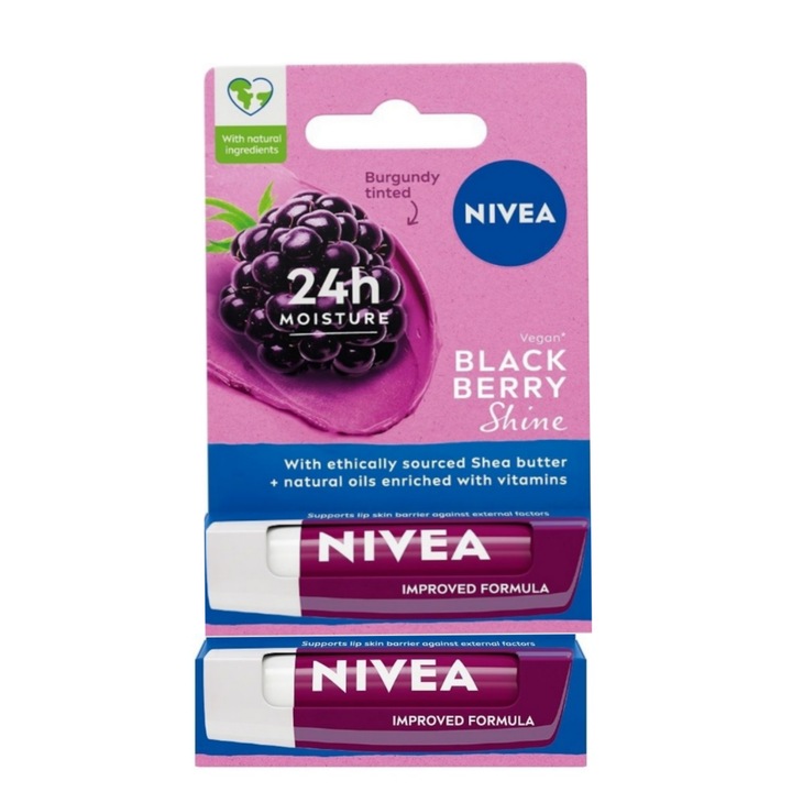Set 2 x Balsam de Buze Nivea Blackberry Shine, cu aroma de mure