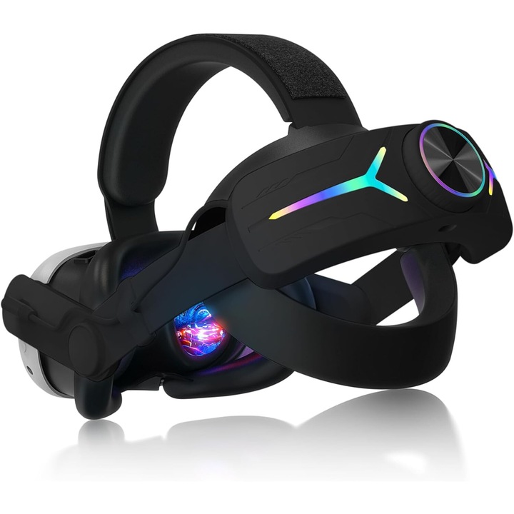 Fejszíj, szíj Meta Quest 3-hoz 8000 mAh akkumulátorral, RGB LED lámpákkal, állítható, gyorstöltés USB-C-n keresztül, plug and play, fekete