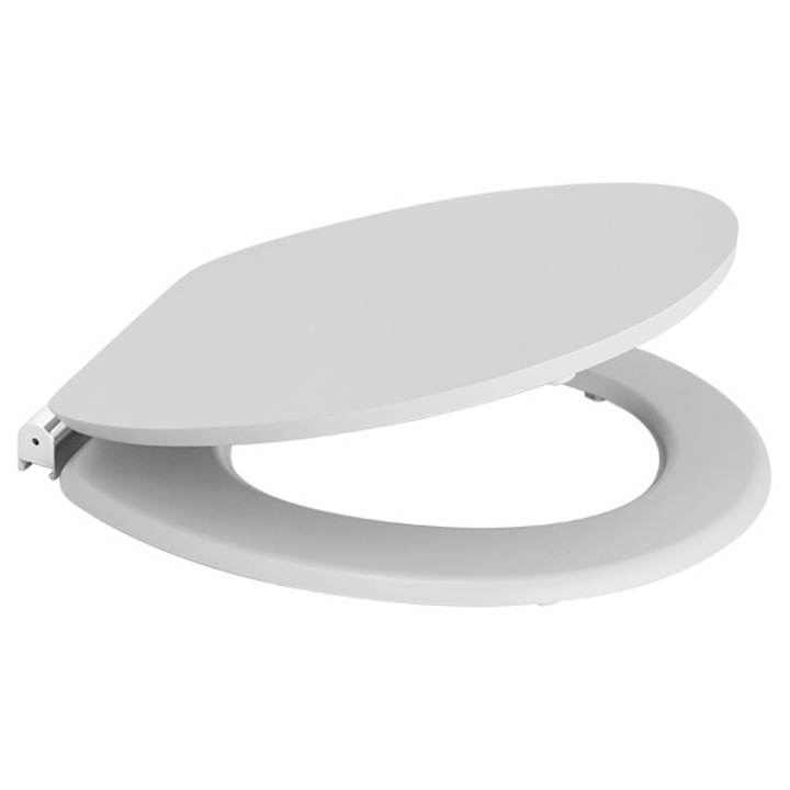 Capac WC, soft-close, Frandis, lemn MDF, oval, balamale inox, alb mat