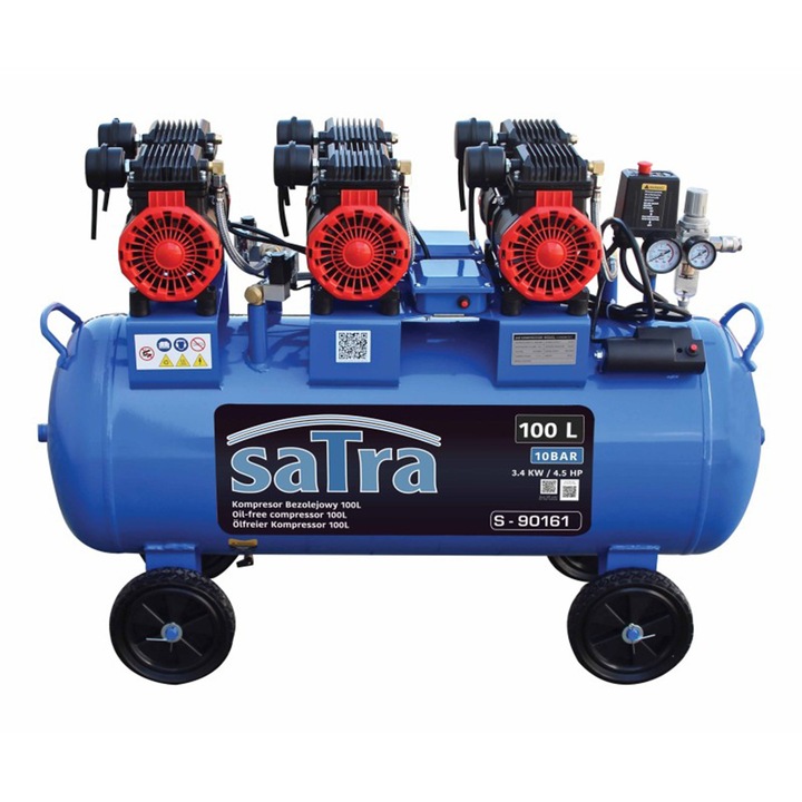 Compresor silentios, SATRA, zgomot redus, fara ulei, 100 L, 3400 W