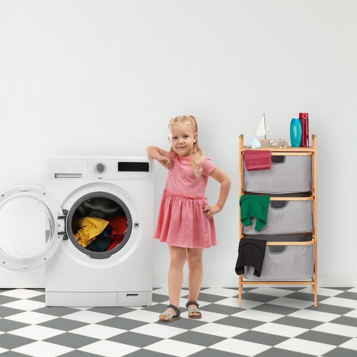 Кош за пране Relaxdays, Бамбук, 3 отделения, Бял, 10026498