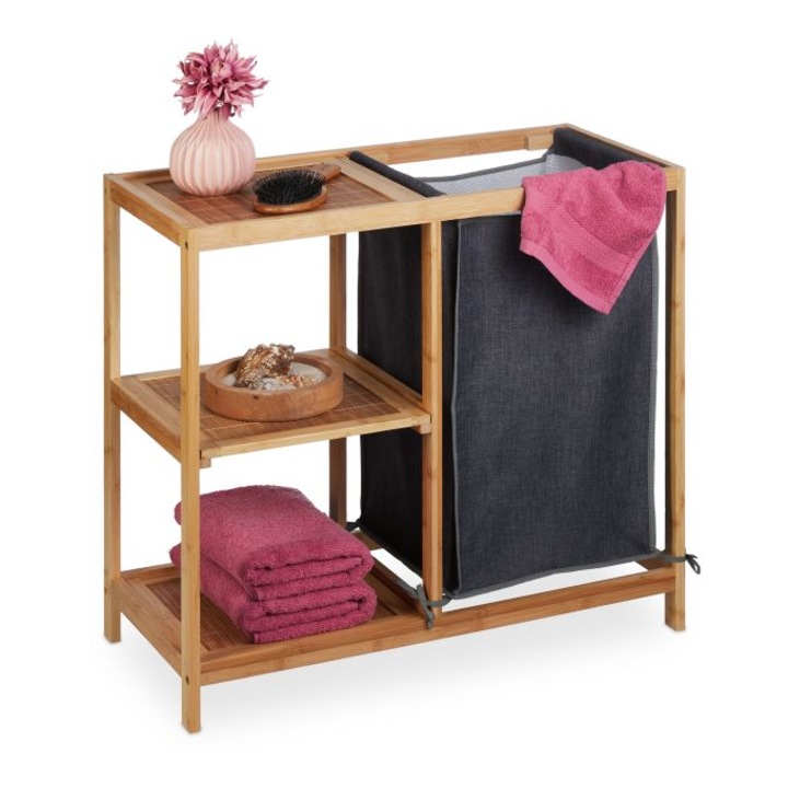 Suport de rufe elegant pentru baie, cu 3 rafturi, Relaxdays, maro deschis/gri