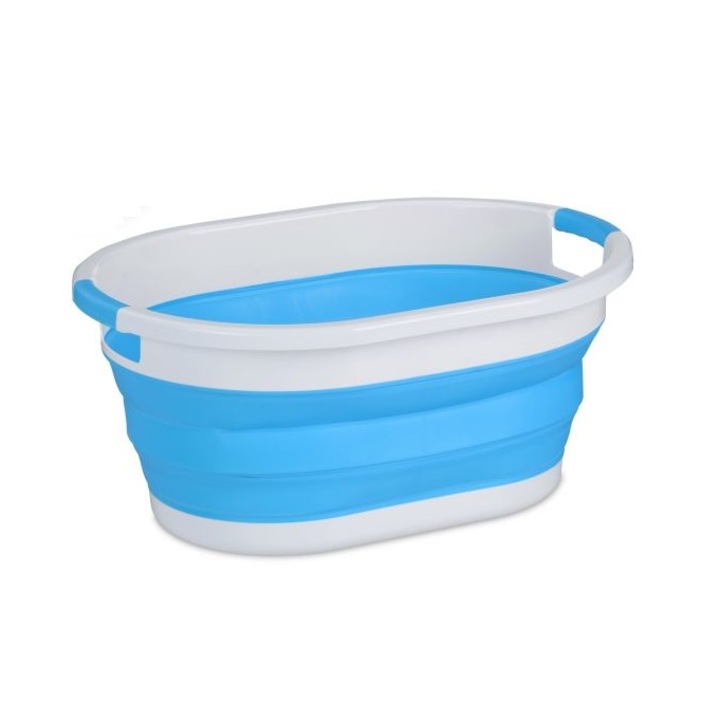 Сгъваем кош за пране Relaxdays 36 литра, Син/Бял, размери 27,5 x 61 x 44 см