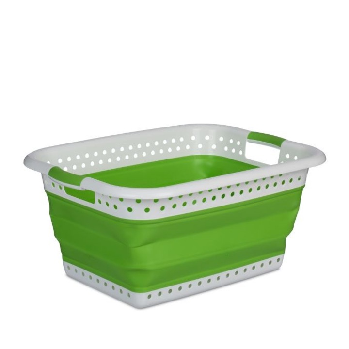 Cos de rufe pliabil Relaxdays 36 litri, Alb/Verde, dimensiuni 26.5 x 61 x 45 cm