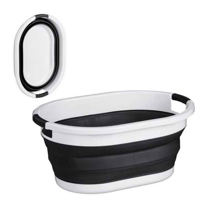 Кош за пране Relaxdays, Сгъваем, 36 литра, бял/черен, размери 27,5 х 61 х 44 см