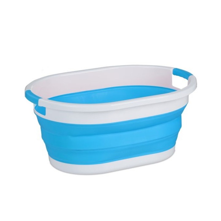 Cos de rufe pliabil Relaxdays 24 litri, dimensiuni 24 x 53 x 38 cm, Alb/albastru