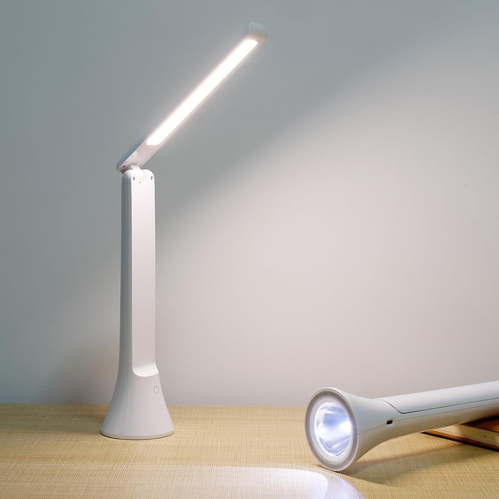 Lampa birou LED, Enforose, 2 in 1, 1200mAh, 3 moduri de iluminare, portabila, alba
