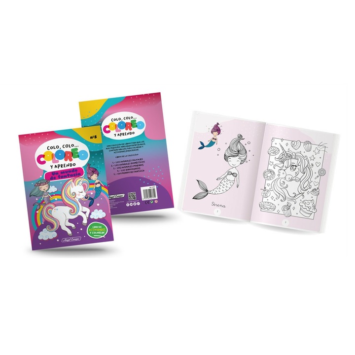 Carte de colorat, cartonata, 16 pagini, A4, 29, 7 cm x 21 cm, Unicorni si Sirene, multicolor