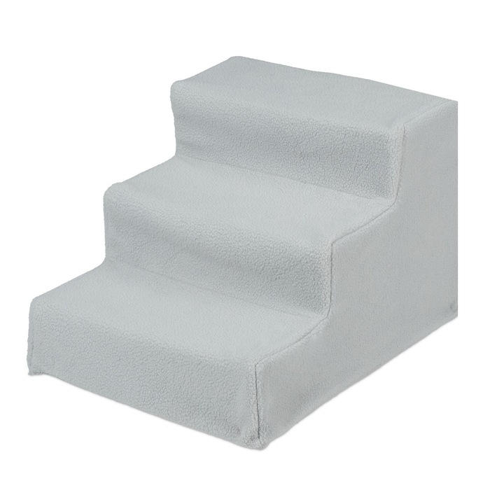 Scara pentru caini si pisici, cu 3 trepte, husa detasabila si lavabila, ajutor ideal pentru accesul la canapea sau pat, gri, 30 x 35 x 45 cm
