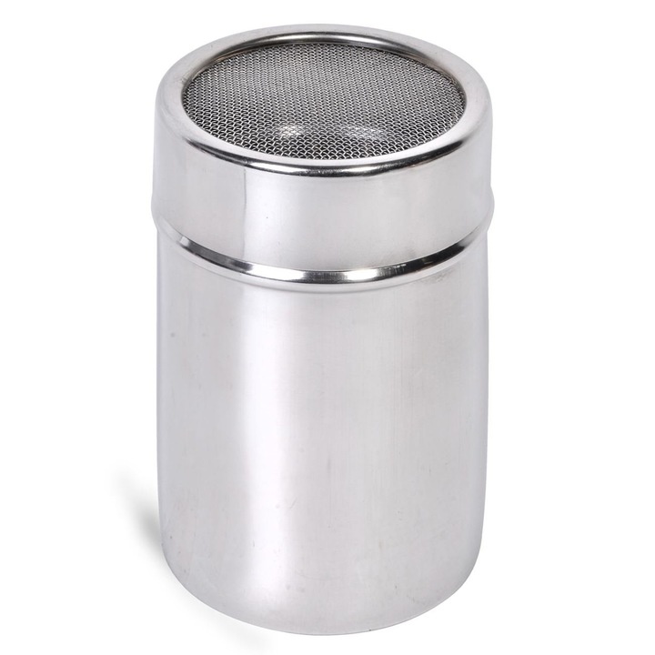 Recipient Metalic cu Sita pentru Zahar Pudra, Diametru 7 cm, Inaltime 9.5 cm
