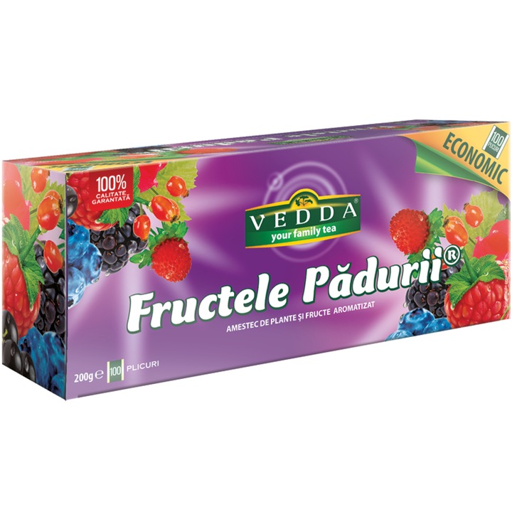 Erdei gyümölcs tea, adalékanyag nélkül, színezék nélkül, 100 tasak x 2g, Vedda