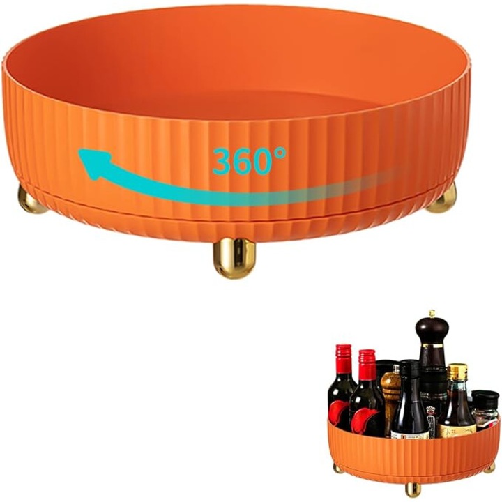 Raft Rotativ de Depozitare 360° pentru Condimente si Organizare, Suport Cosmetice, Portocaliu, 8EAF