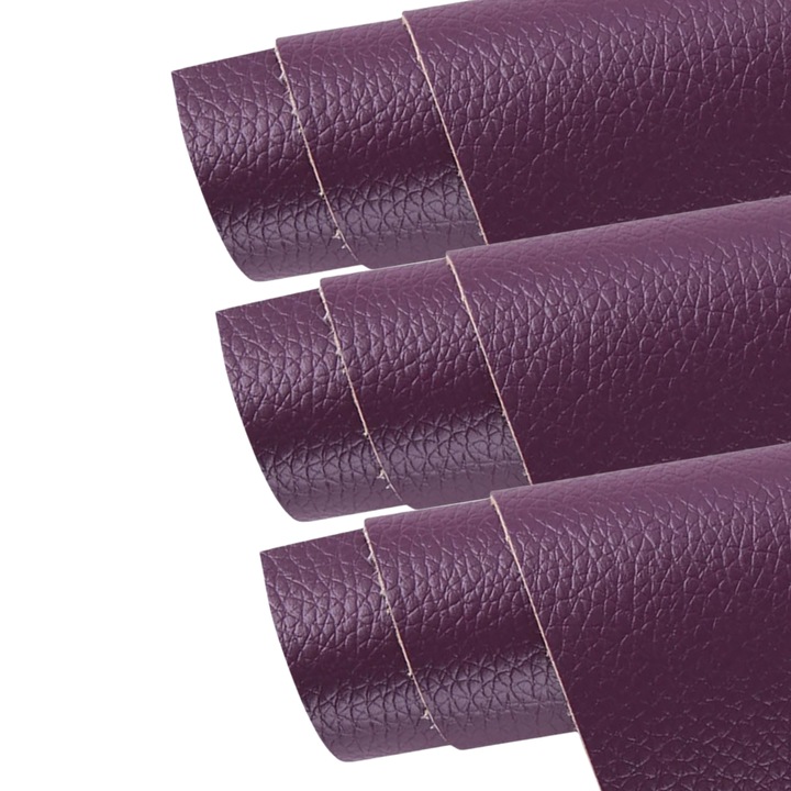 Set 3 Bucati de Folie din Piele Ecologica, Autoadeziva, pentru Reparatie Canapea, Fotolii, Scaune, Interior Autoturism, 50 x 138 cm, Violet - MaffStuff
