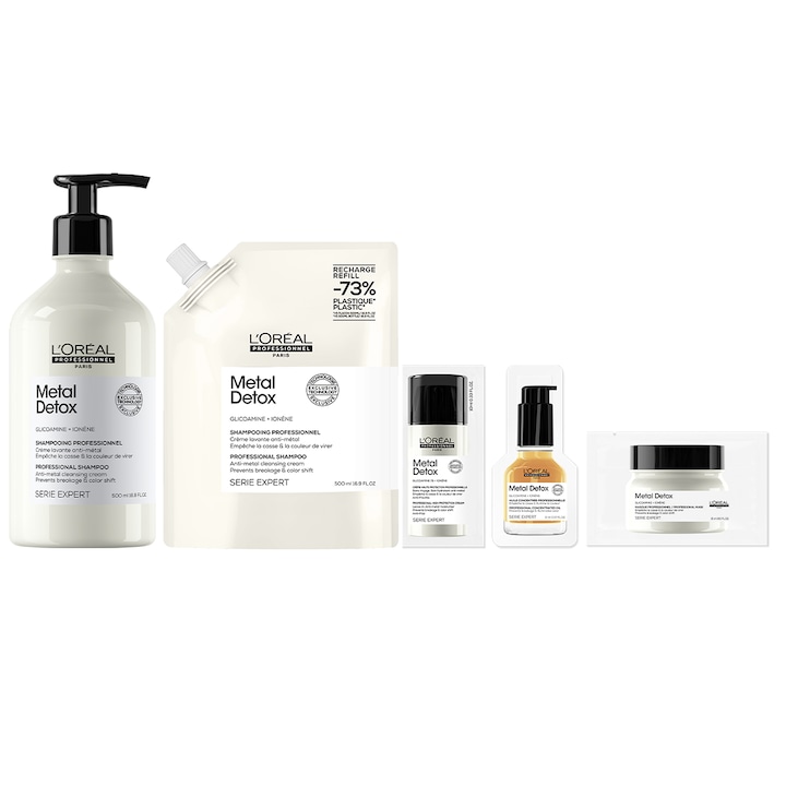 Топ 10 Шампоани И Комплекти за Възстановяване на Суха и Увредена Коса Комплект: Шампоан L'Oreal Professionnel Serie Expert Metal Detox, За почистване на метали от косата, Всички видове изрусени, боядисани или балеажни коси, Без сулфати, 500 мл + Резерва шампоан, 500 мл