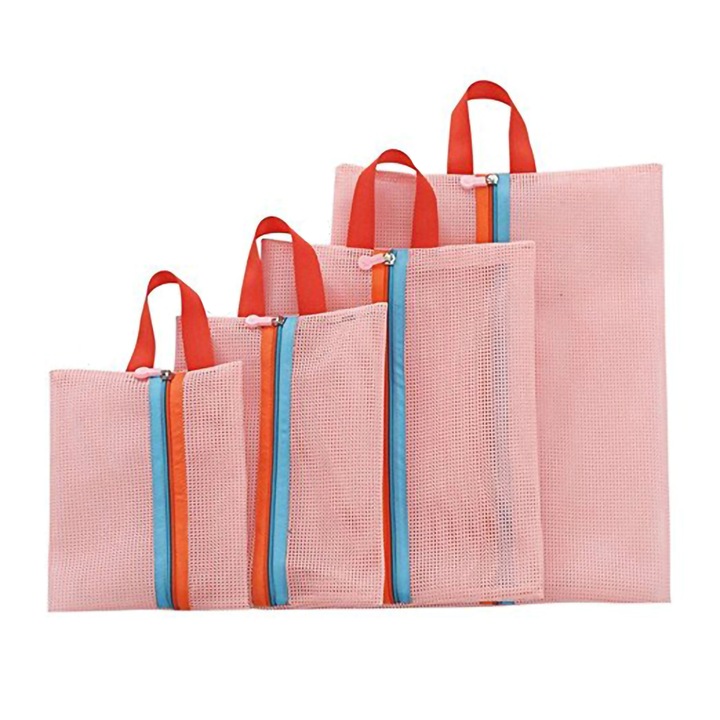 Set 4 Organizatoare Calatorie, Miraza, Pentru Bagaj, Haine, Lenjerie, Cosmetice, Troler, Marimi Diferite, Roz