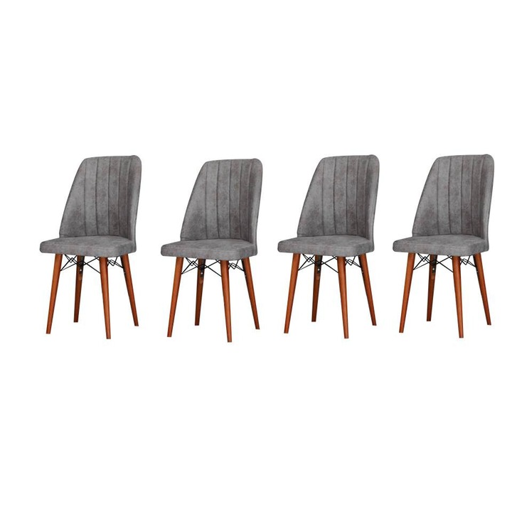 Set 4 extra rezistent scaune Gri CafeFun, Productie speciala pentru cafenea, restaurant, bar si terase HORECA, picioare lemn NUC