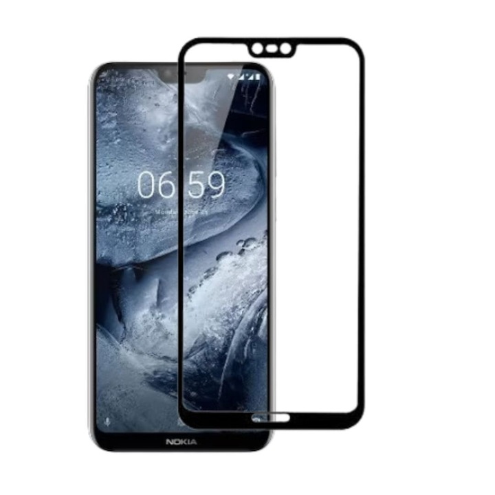 Folie de Protectie din Sticla compatibila cu Nokia X6 cu Kit Montare Inclus, Adeziv pe toata suprafata, Protectie Anti-Zgarieturi si Socuri