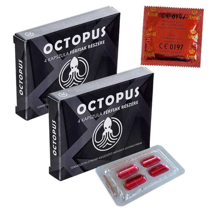 OCTOPUS potencianövelő 2 doboz 8 kapszula és 1 db AMOR óvszer
