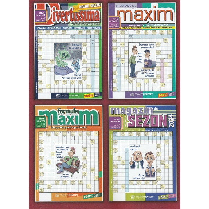 Pachet de integrame Magazin de sezon, integrame La Maxim, Integrame Formula Maxim, integrame Divertissima special - nivel avansat, editura Maxim