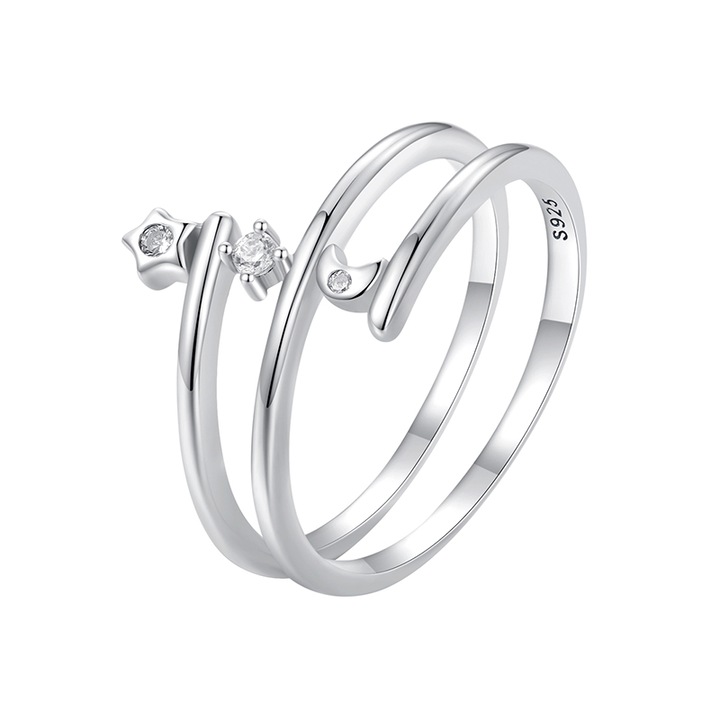 Inel argint inel spiralat cu luna si luceafar, BeSpecial, IZT0197_165, Diametru 16.5 mm