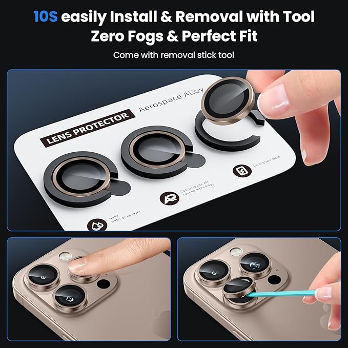 Folie camera pentru iPhone 16 Pro/16 Pro Max, Individuala, Sticla securizata, Desert Titanium