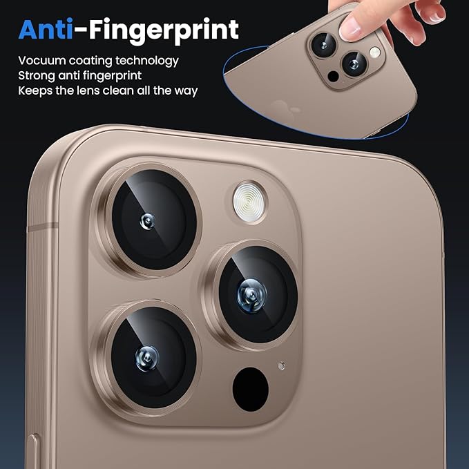 Folie camera pentru iPhone 16 Pro/16 Pro Max, Individuala, Sticla securizata, Desert Titanium