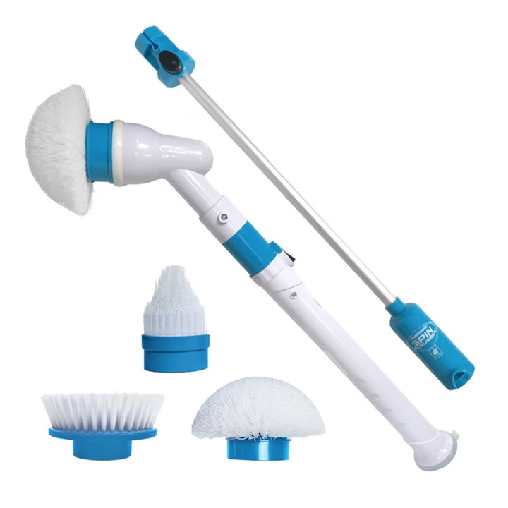 Perie rotativa electrica pentru curatarea suprafetelor, 1350mAh, 3 capete de curatare interschimbabile, culoare albastru/alb, material ABS