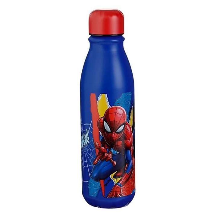 Детска бутилка за вода, ClickDeal Spiderman, Алуминиева, Син, 600 мл