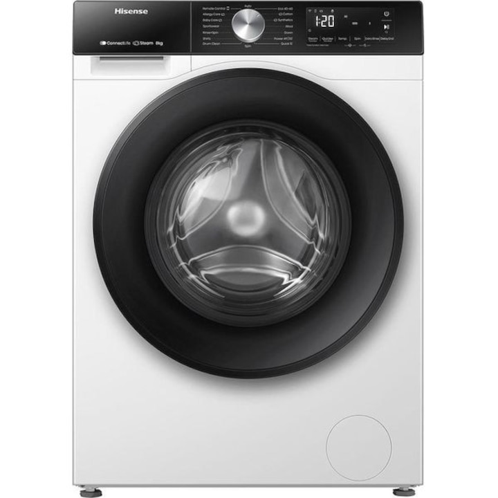 Пералня HISENSE WF3S8043BW3, Пара, 8 кг, 1400 об./мин., Клас A, Wi-Fi, Бяла