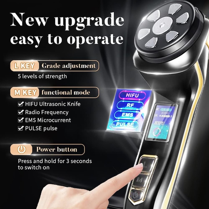 Ултразвуков масажор за лице, Mini Hifu, с EMS функция, фотонна и радиочестотна терапия, трето поколение усъвършенствана технология