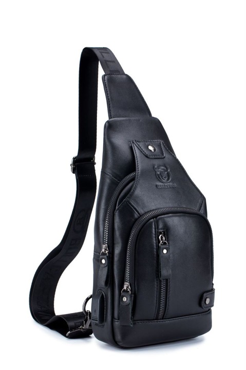 Natty Pell crossbody válltáska természetes bőrből, 30 x 16 x 7 cm, fekete