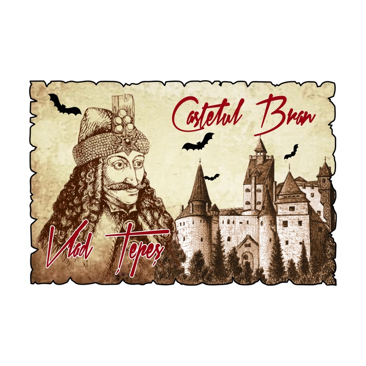 Magnet suvenir gift shop personalizat cu mesaj, Romania castelul bran, model 70, din lemn